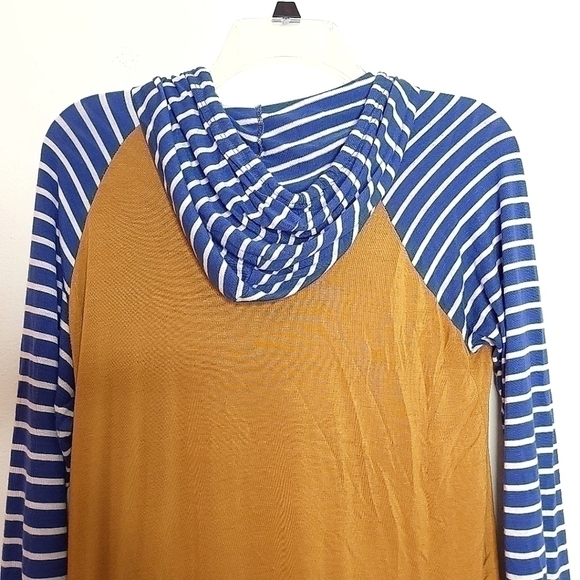 Filly Flair Women’s Small Brown and Blue White Striped Pullover Hoodie - Picture 9 of 11